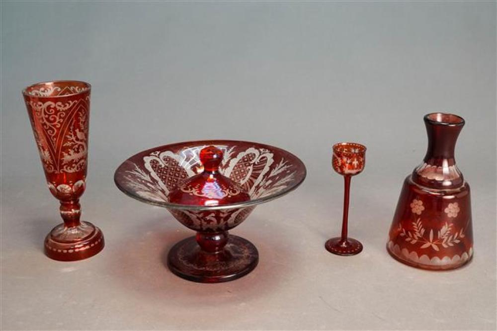 SET WITH FOUR BOHEMIAN RUBY-TO-CLEAR