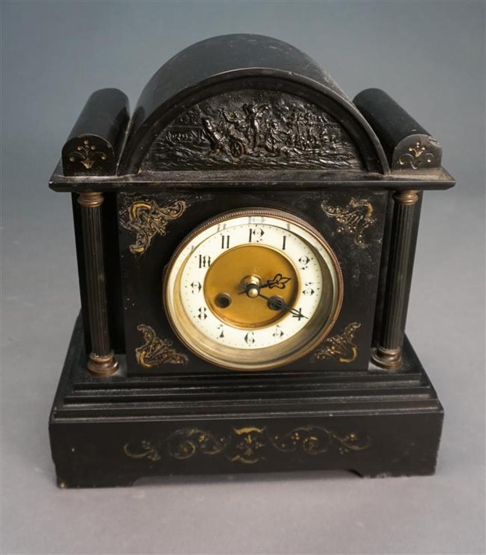 VICTORIAN SLATE MANTLE CLOCK, H: