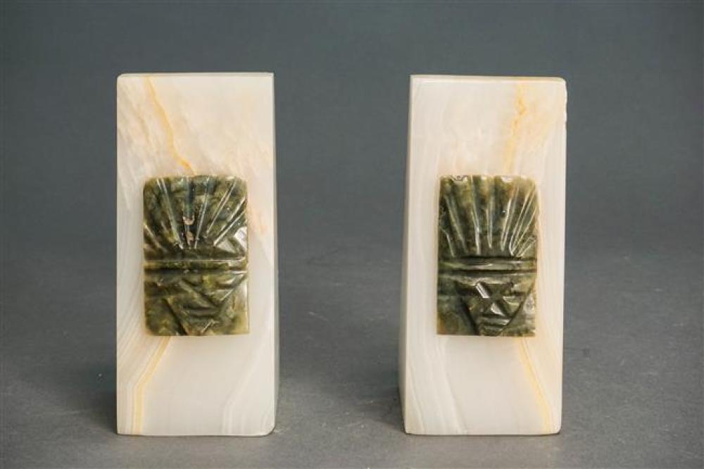PAIR MEXICAN ONYX BOOKENDS, H: