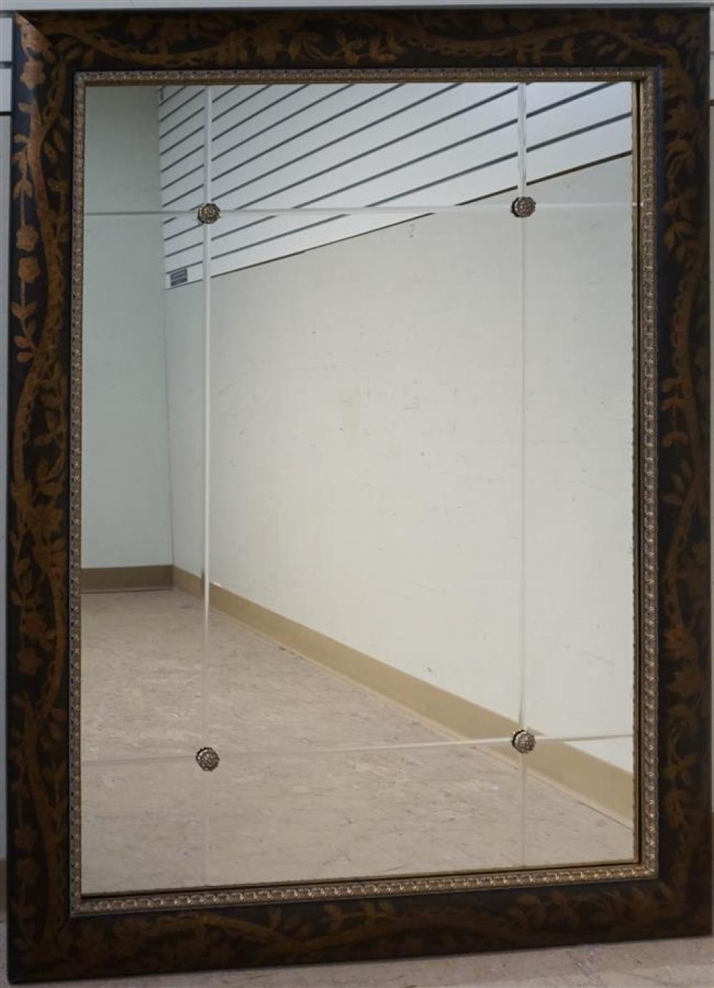 DECORATED BRASS MOUNTED FRAME MIRROR,