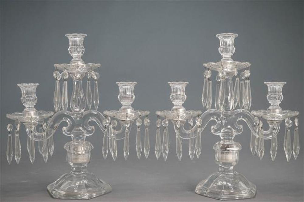 PAIR MOLDED GLASS THREE LIGHT CANDELABRA 325d4b