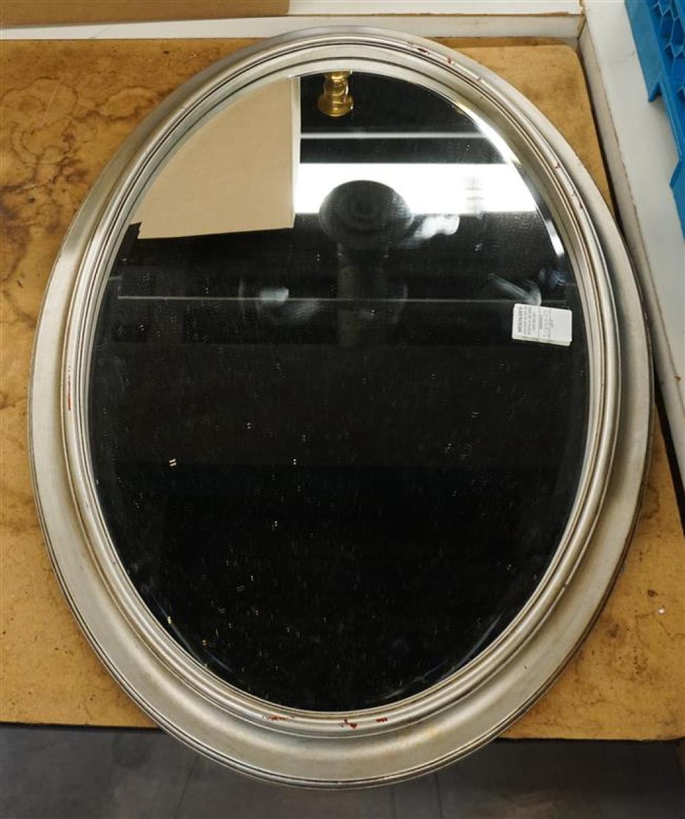 SILVERED WOOD FRAME OVAL MIRROR,