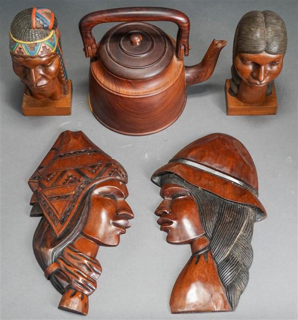 COLLECTION OF FIVE CARVED WOOD