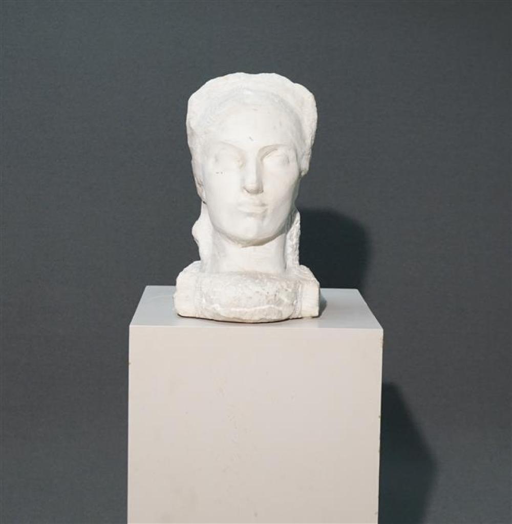 CARVED MARBLE BUST OF A CLASSICAL WOMAN,