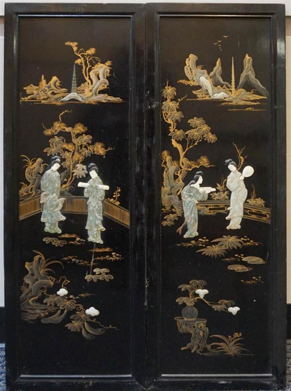 PAIR OF CHINESE HARDSTONE MOUNTED