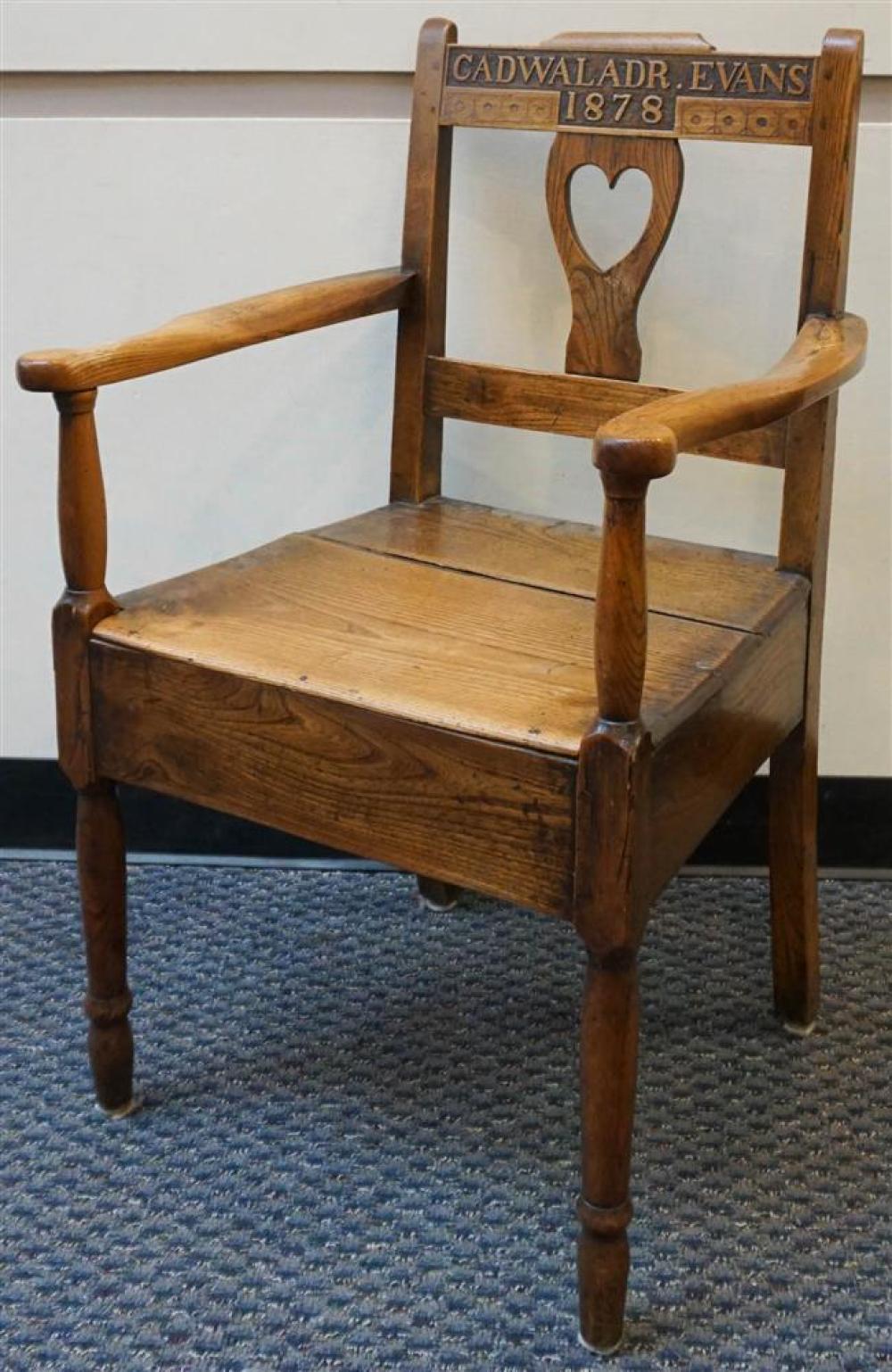 VICTORIAN CARVED ELMWOOD OPEN ARMCHAIR,