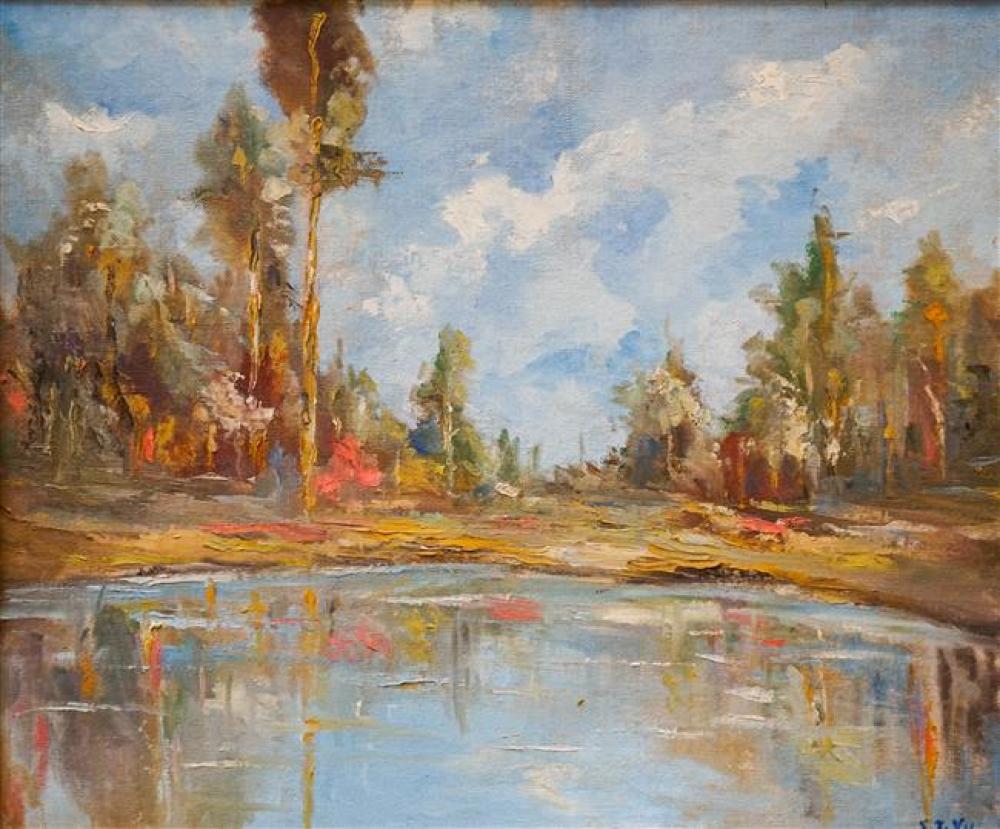 S. T. YU, RIVER LANDSCAPE, OIL