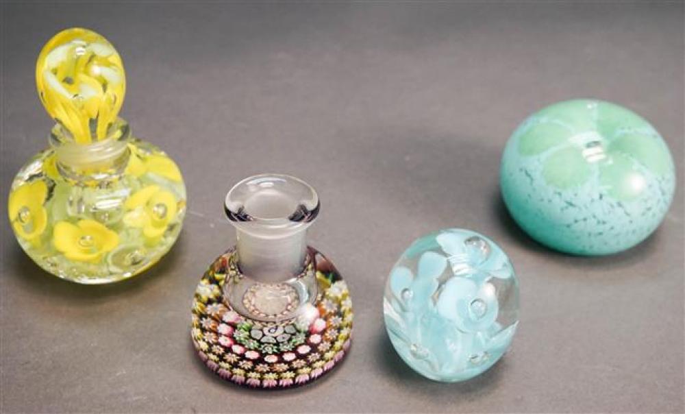COLLECTION WITH FOUR CASED GLASS PAPERWEIGHTS,
