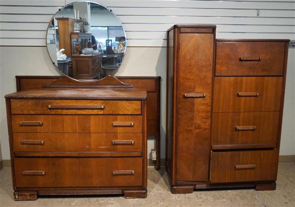 ART DECO WALNUT DRESSER WITH MIRROR,