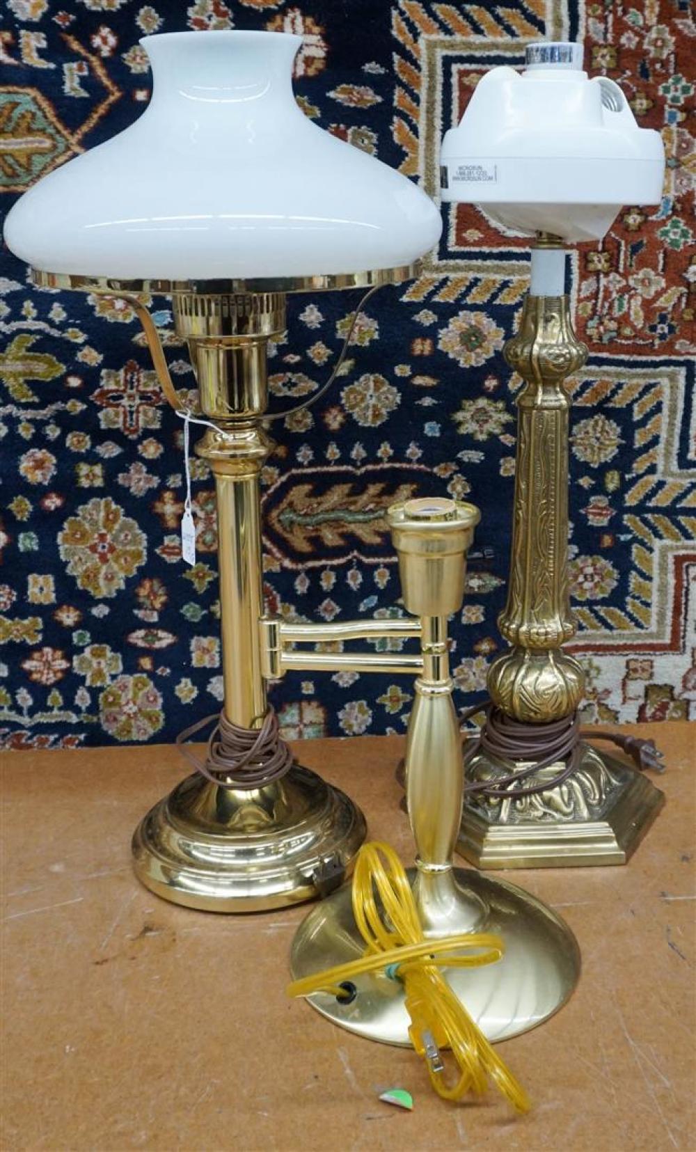 TWO MODERN BRASS TONE TABLE LAMPS