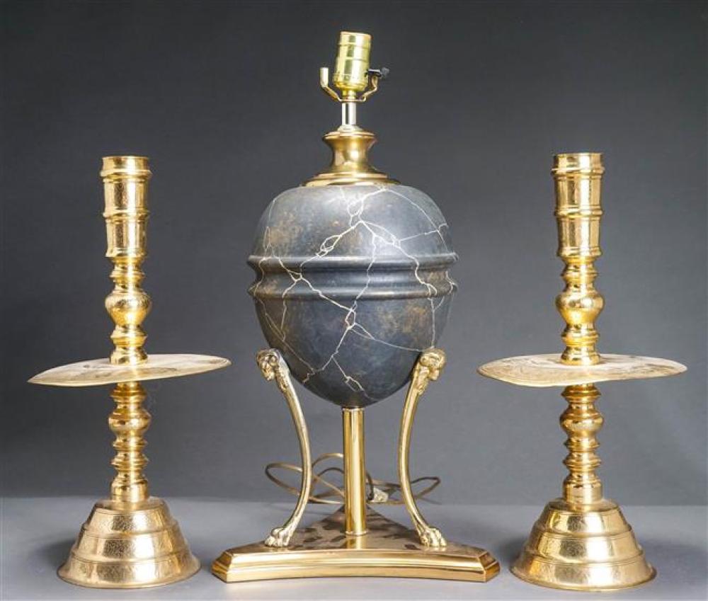 PAIR PERSIAN STYLE BRASS CANDLESTICKS 3260b6