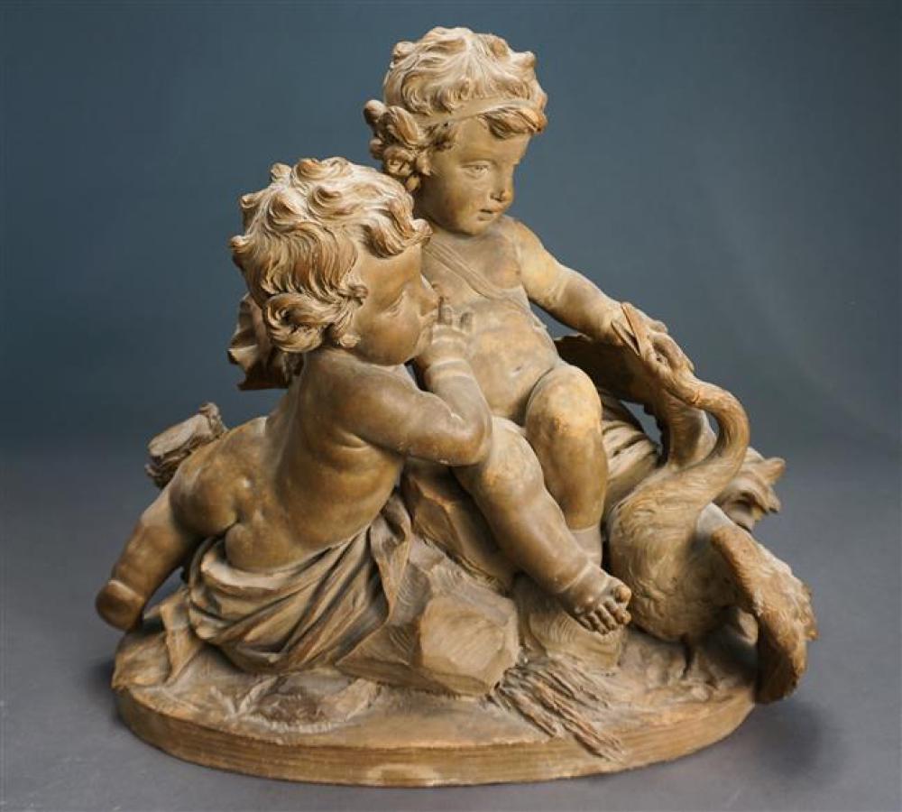 FRENCH TERRACOTTA FIGURAL GROUP