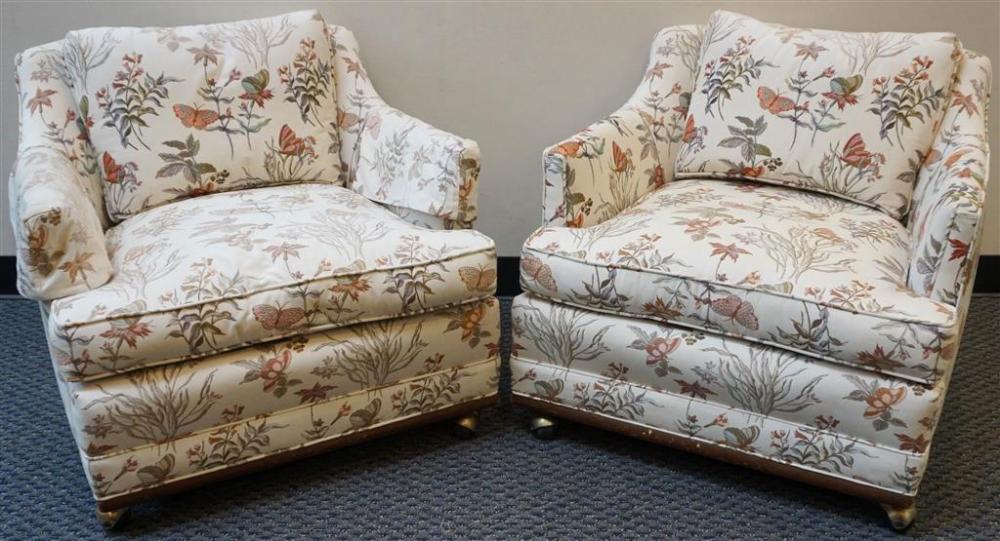 PAIR CONTEMPORARY FLORAL UPHOLSTERED