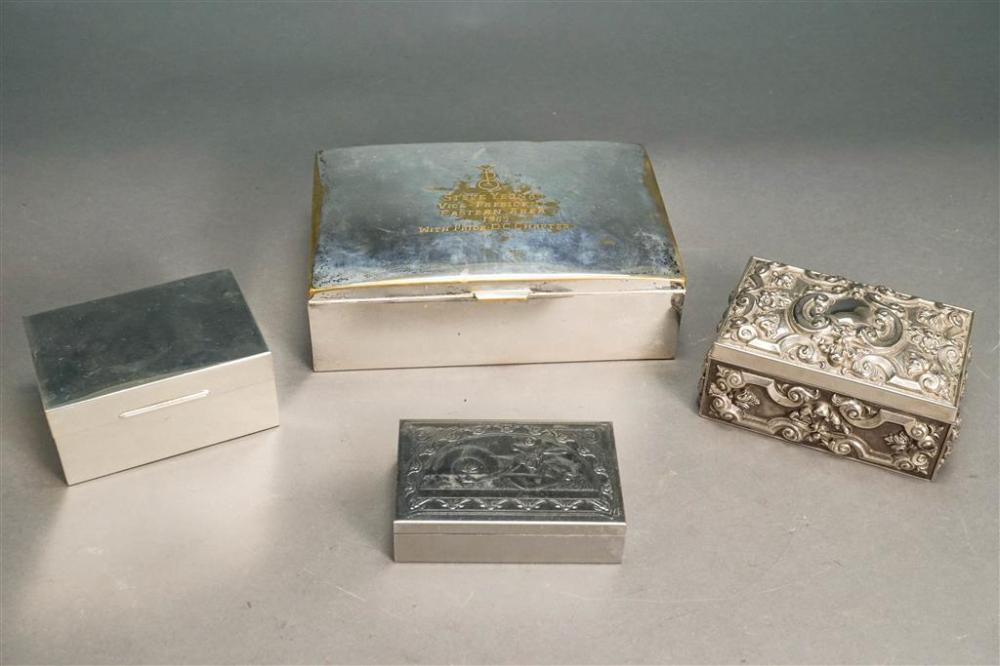 FOUR SILVER PLATE HINGED BOXESFour