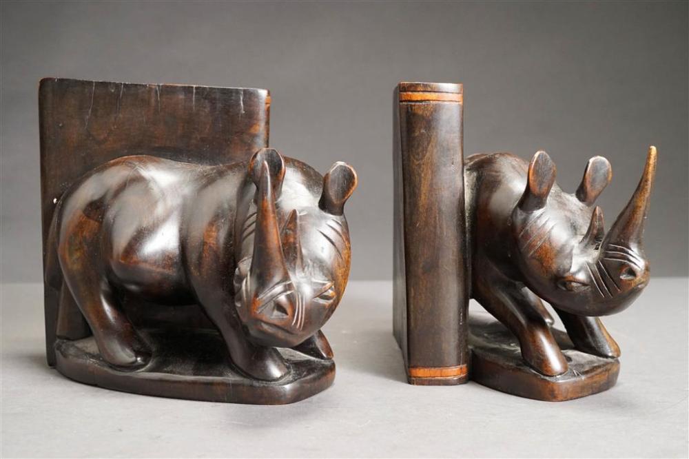 CARVED HARDWOOD RHINOCEROS BOOKENDSCarved 3262c2