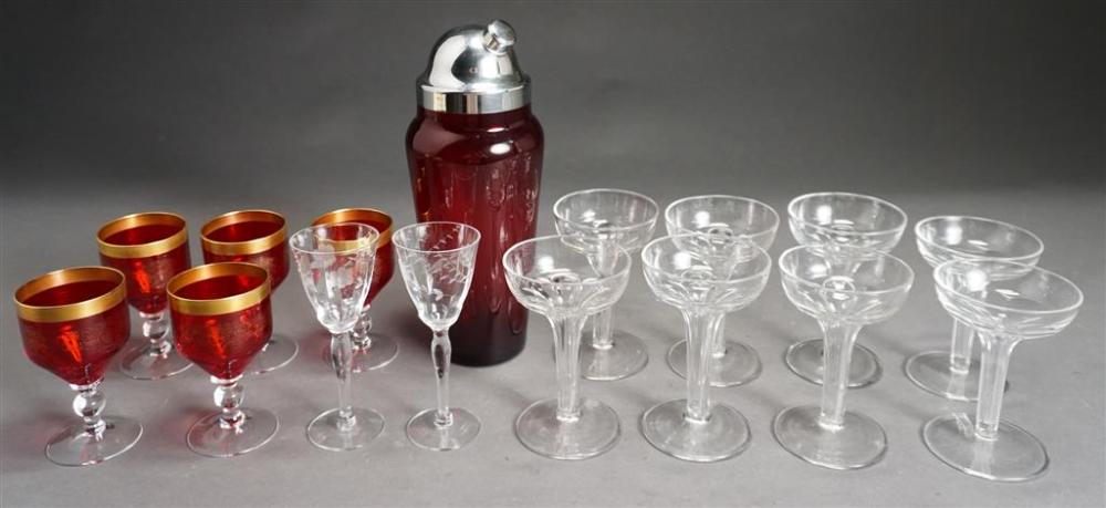 RUBY GLASS COCKTAIL SHAKER AND