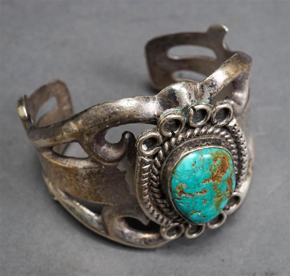 NAVAJO SILVER AND TURQUOISE CUFF BRACELETNavajo