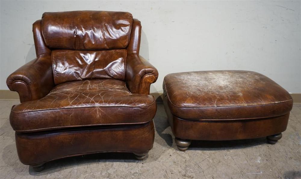 BROWN LEATHER NAIL STUDDED UPHOLSTERED 3263be
