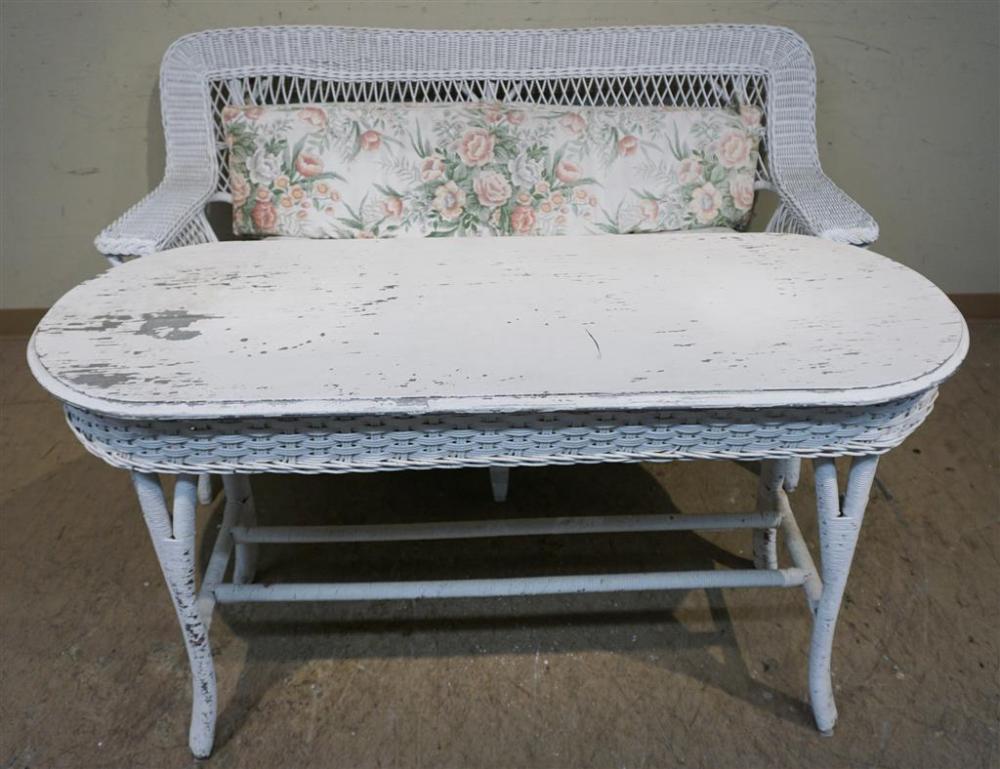 WHITE PAINTED WICKER SOFA WITH LOOSE