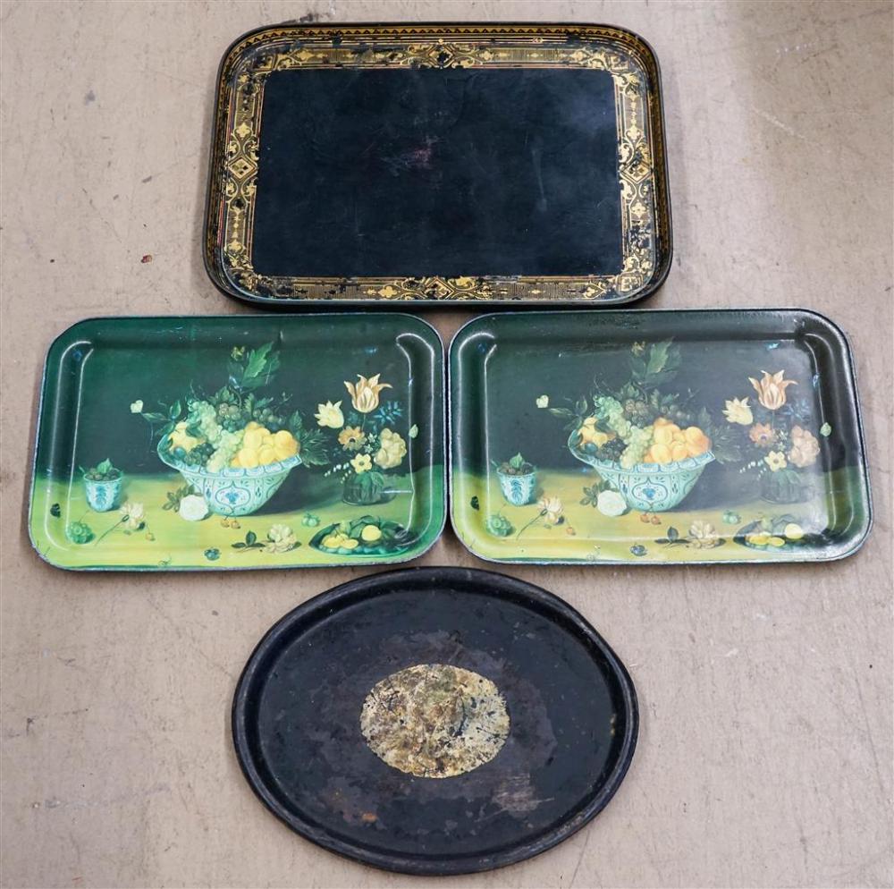 THREE TOLE DECORATED TRAYS AND 326428