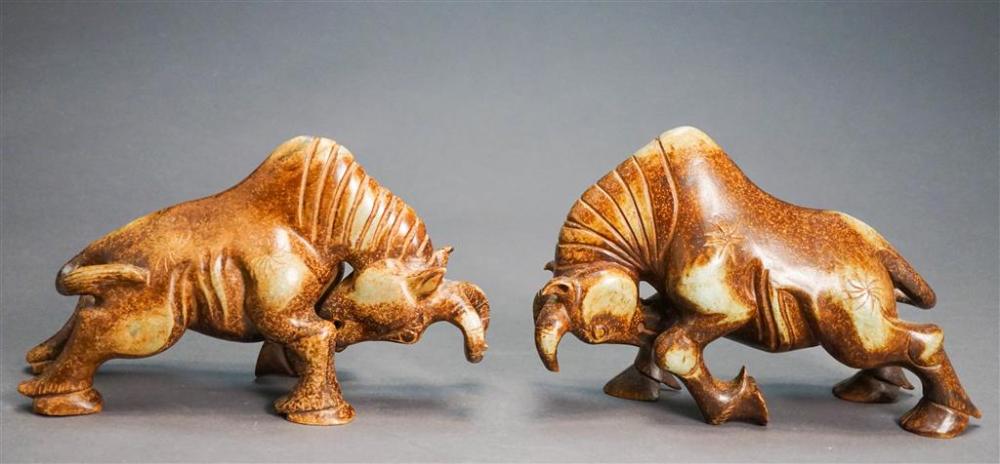 PAIR CHINESE OXEN HARDSTONE CARVINGS,