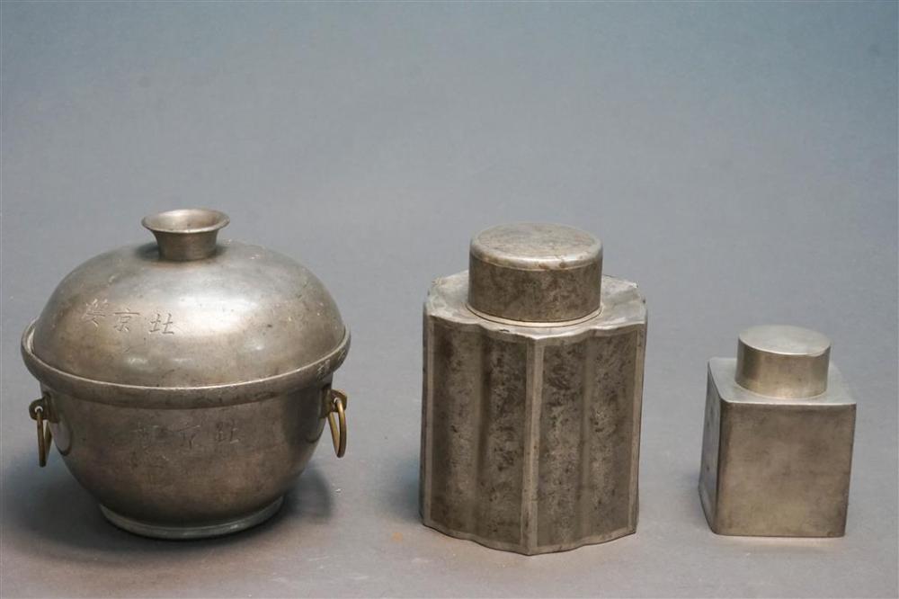 CHINESE PEWTER COVERED DISH AND 326471