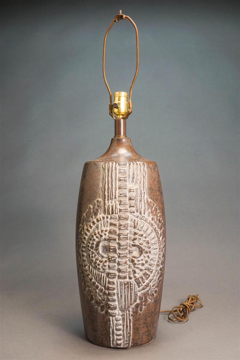 DECORATED POTTERY TABLE LAMP, H