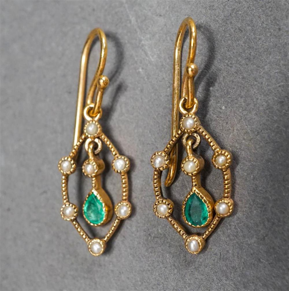 PAIR 10-KARAT YELLOW-GOLD, EMERALD