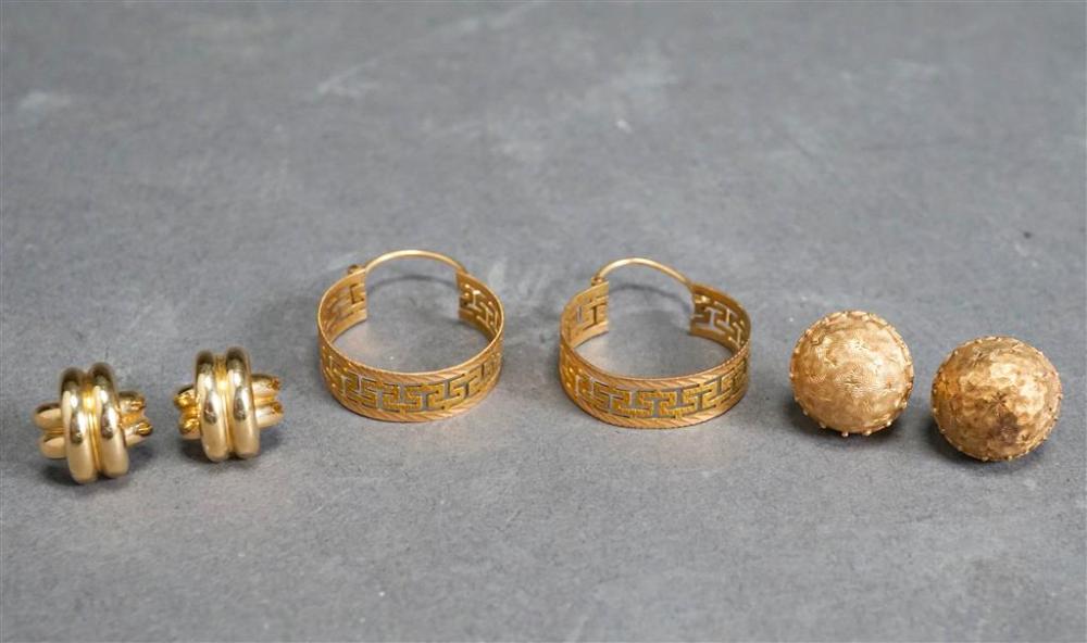 THREE PAIRS 14-KARAT YELLOW-GOLD