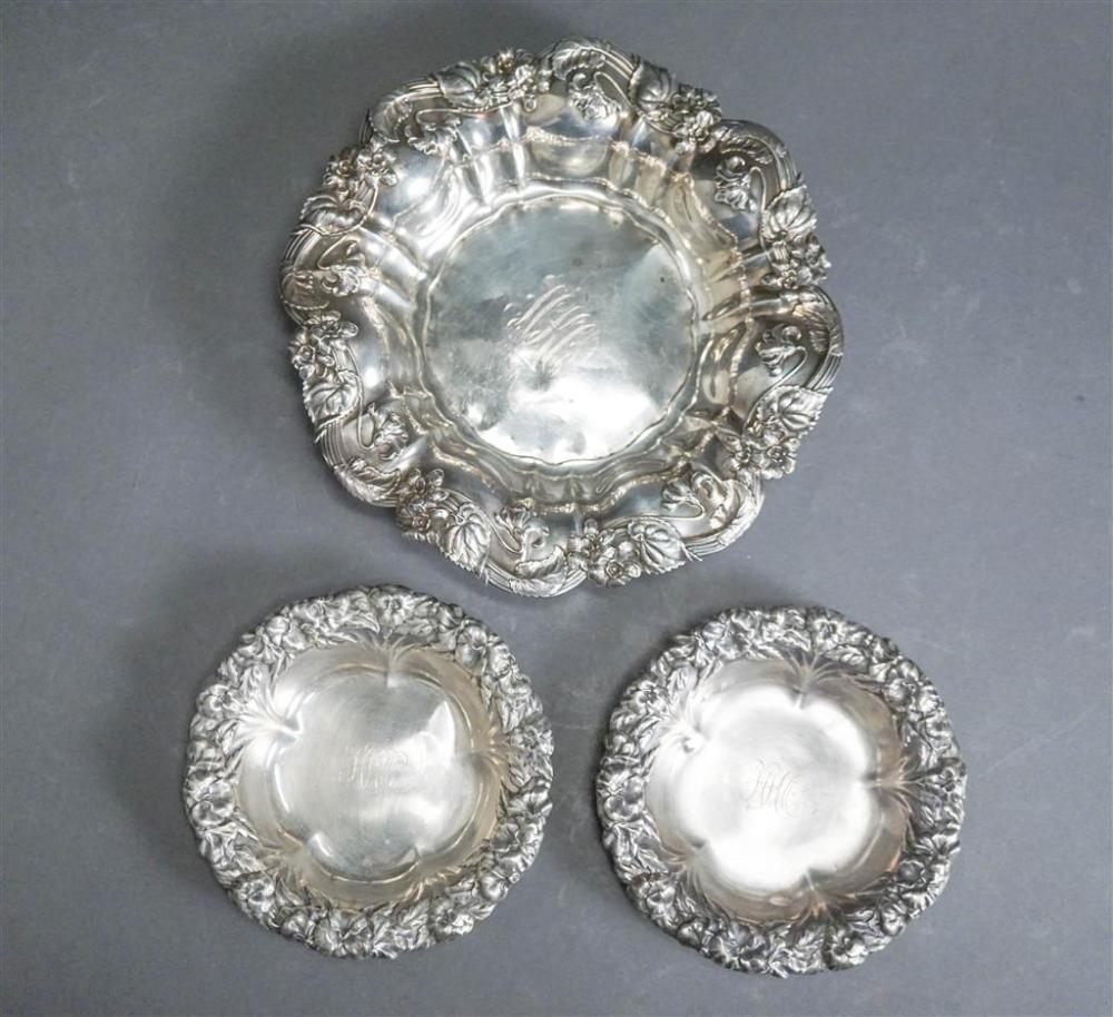 THREE FLORAL REPOUSSE STERLING