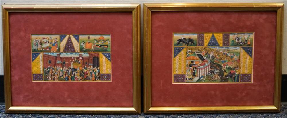 TWO INDIAN ILLUMINATED PAGES, FRAMED: