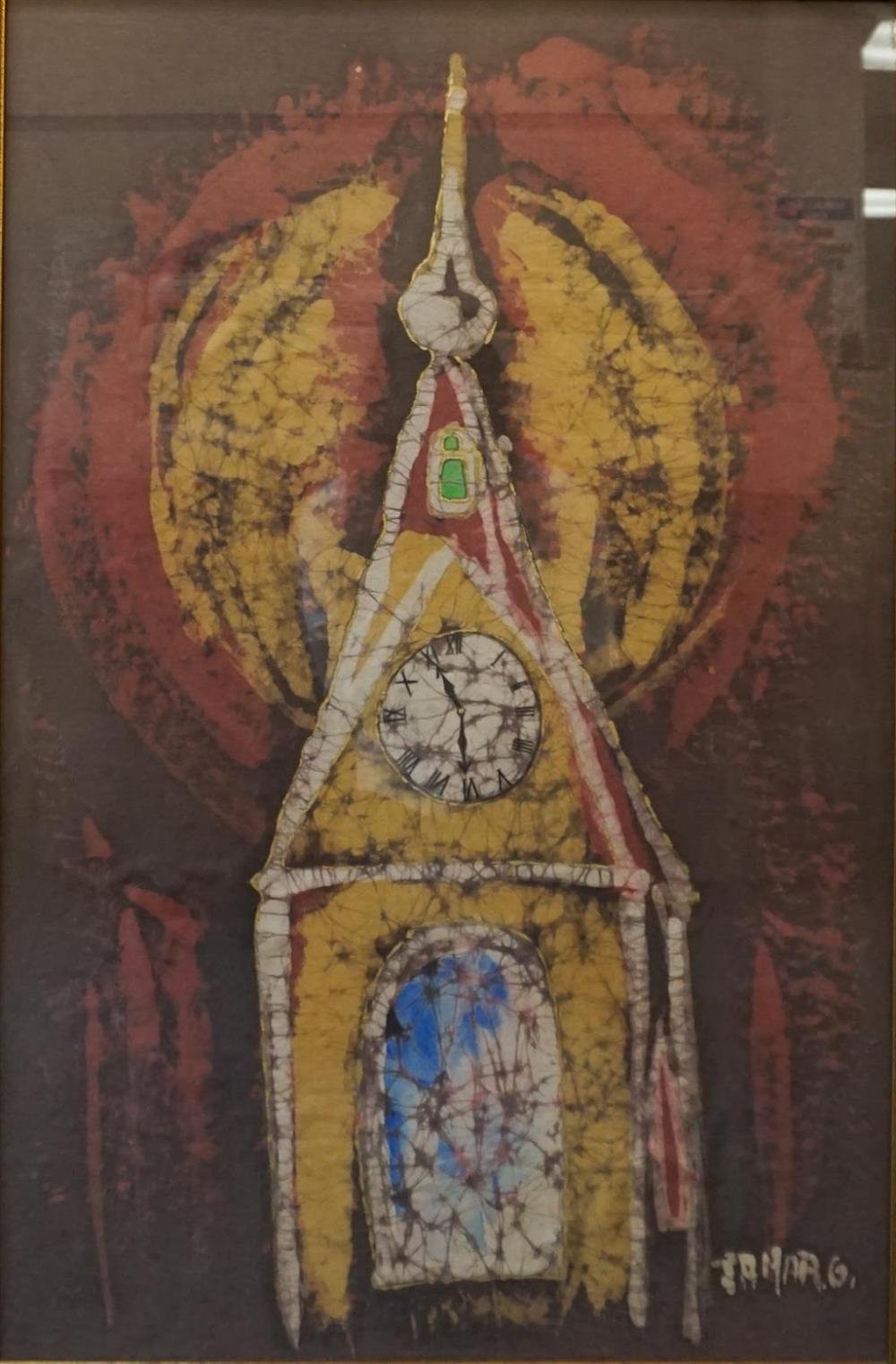 CLOCK TOWER BATIK FRAMED 34 1 2 32663f