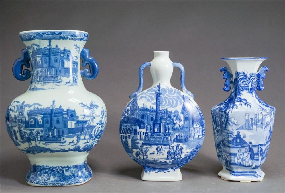 THREE BLUE TRANSFER DECORATED PORCELAIN 326677