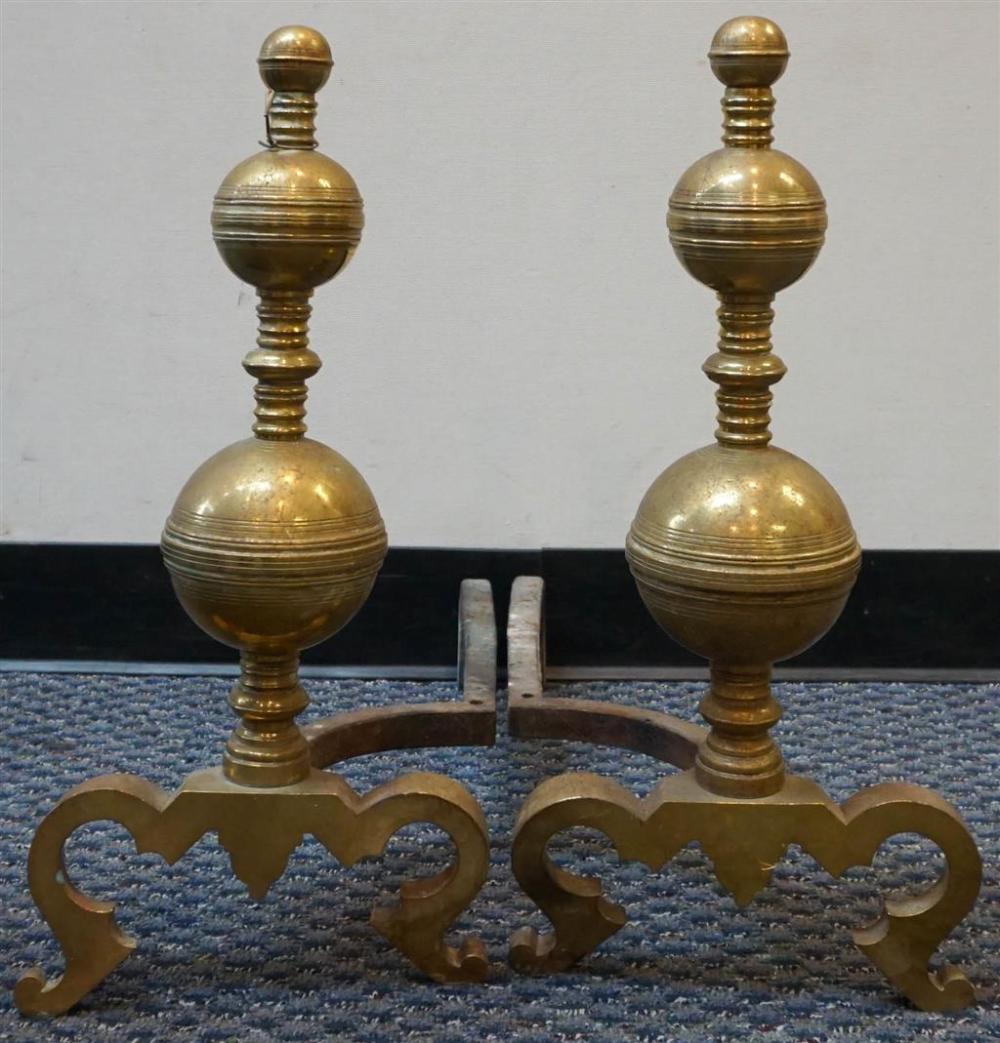 PAIR RENAISSANCE STYLE BRASS ANDIRONS  3266a4