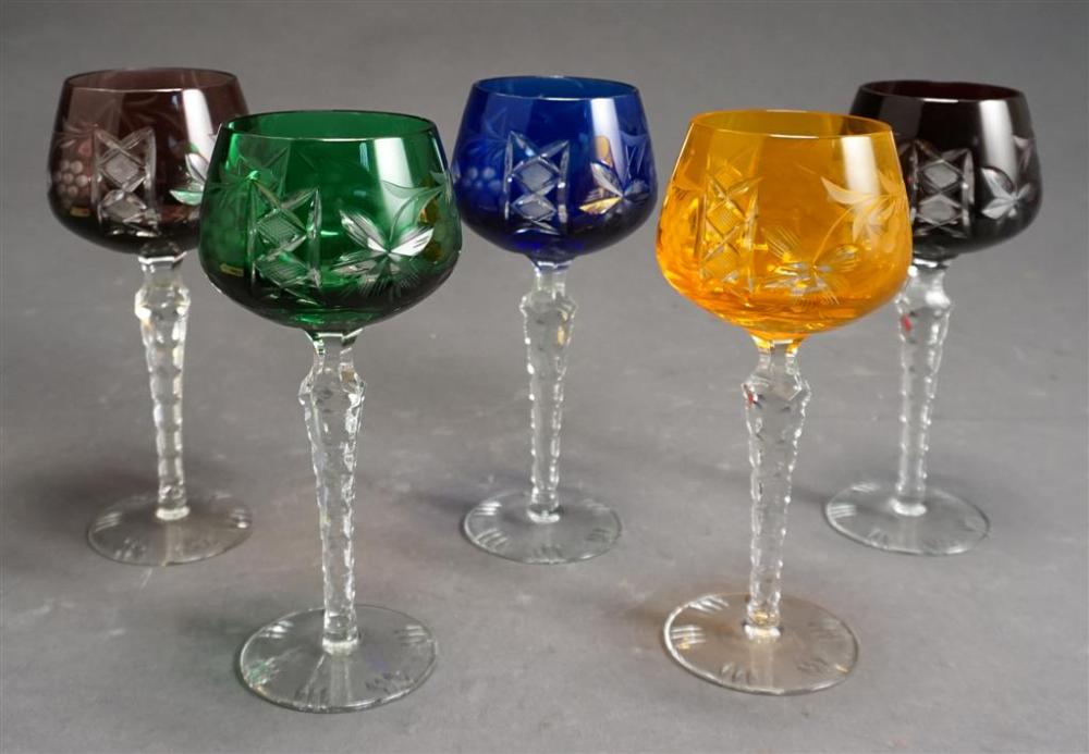 SET OF FIVE BOHEMIAN VARIED COLOR-TO-CLEAR