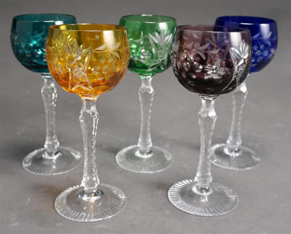 SET OF FIVE BOHEMIAN VARIED COLOR TO CLEAR 3266aa