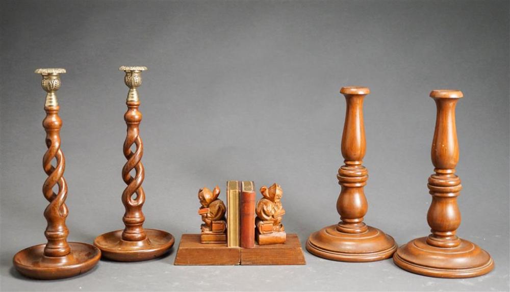 TWO PAIRS FRUITWOOD CANDLESTICKS