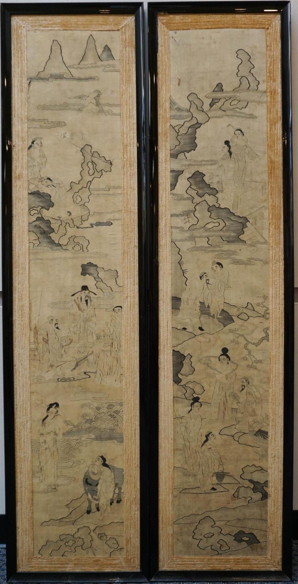 PAIR CHINESE SILK PANELS OF MOUNTAIN 32671c