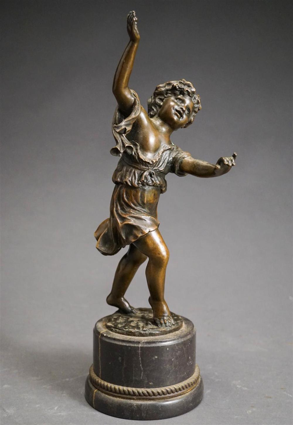 BRONZE FIGURE OF A CHILD, SIGNED.