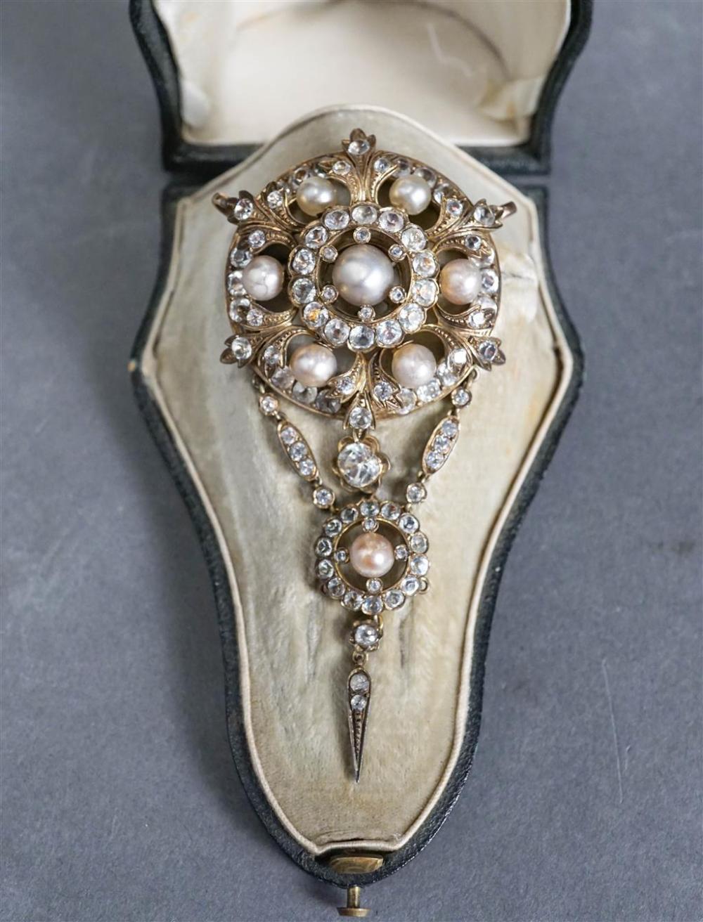 FRENCH BASE METAL AND PASTE BROOCH