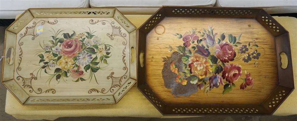 TWO HAND-PAINTED METAL OCTAGONAL
