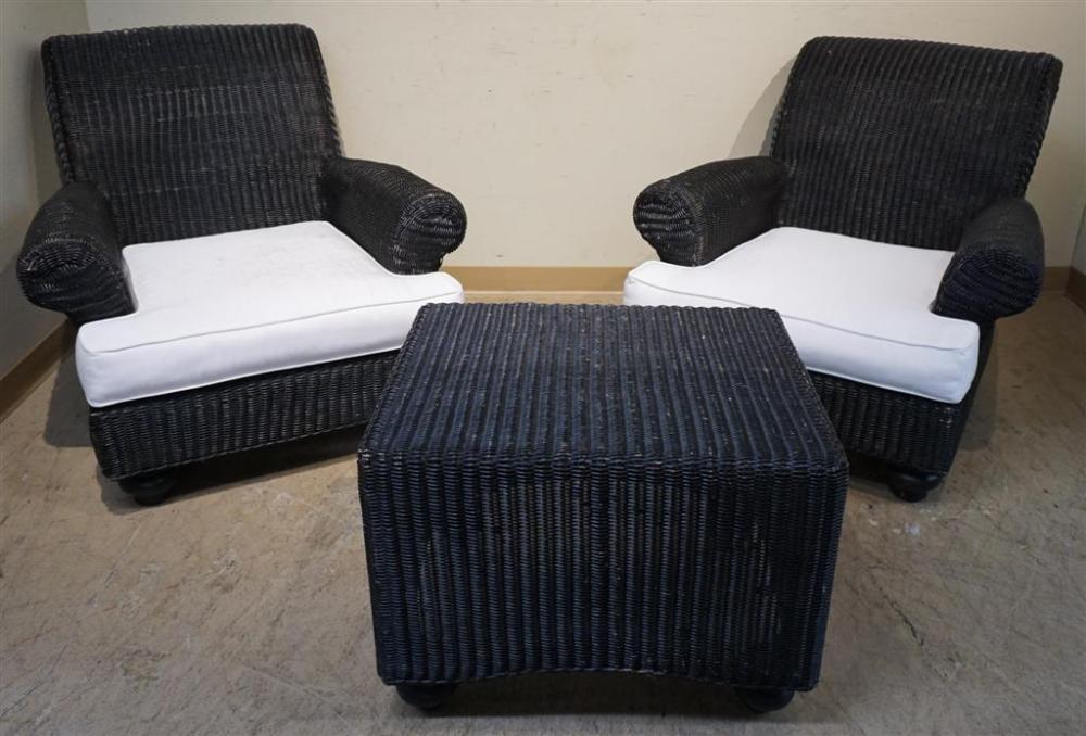 PAIR FAUX WICKER ARMCHAIRS WITH 326810