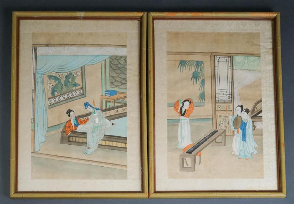 CHINESE INTERIORS PAIR, WATERCOLOR,