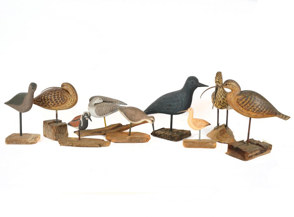 NINE CARVED PAINTED WOOD BIRD 326959