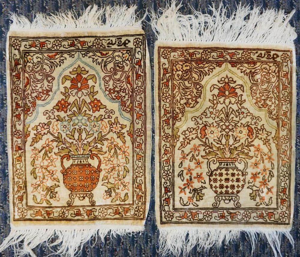 PAIR OF HEREKE SILK MATS, 1 FT