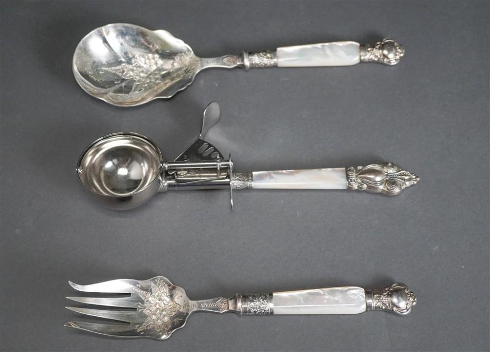 THREE SILVER PLATE AND MOTHER-OF-PEARL