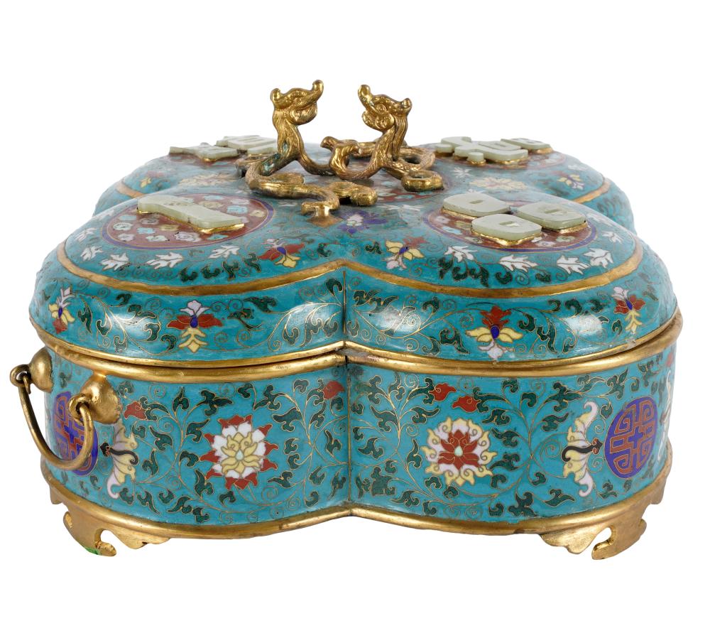 STONE-INSET CLOISONNE COVERED BOXunsigned;