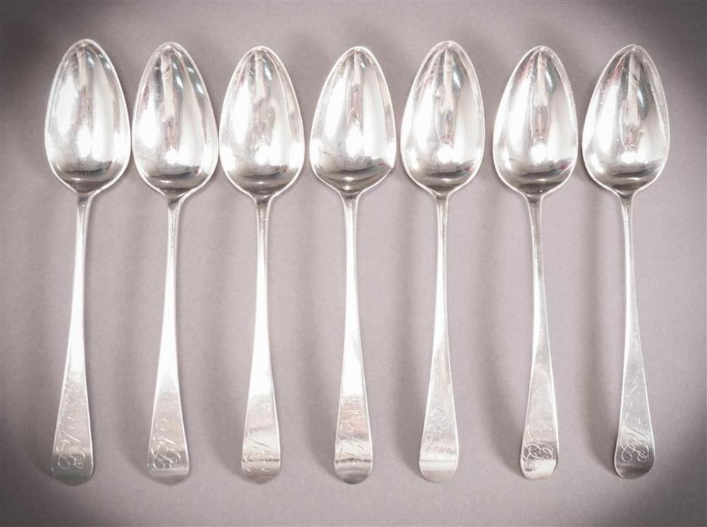 SEVEN AMERICAN SILVER SOUP SPOONS,