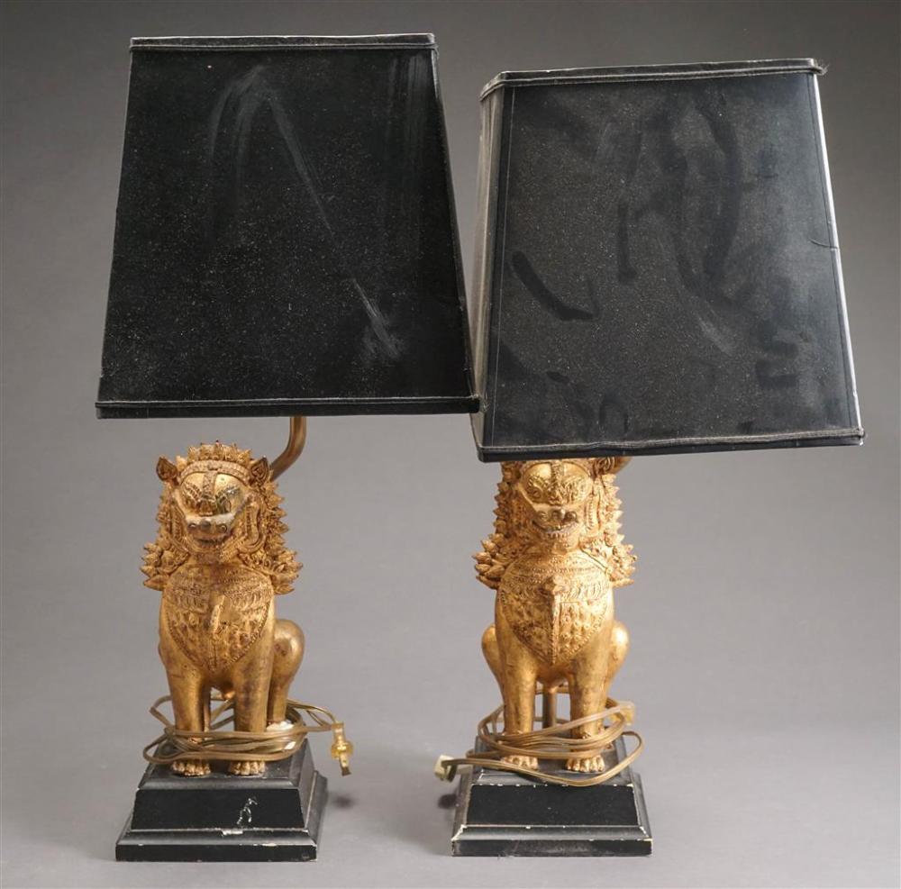 PAIR CHINESE STYLE GILT PATINATED