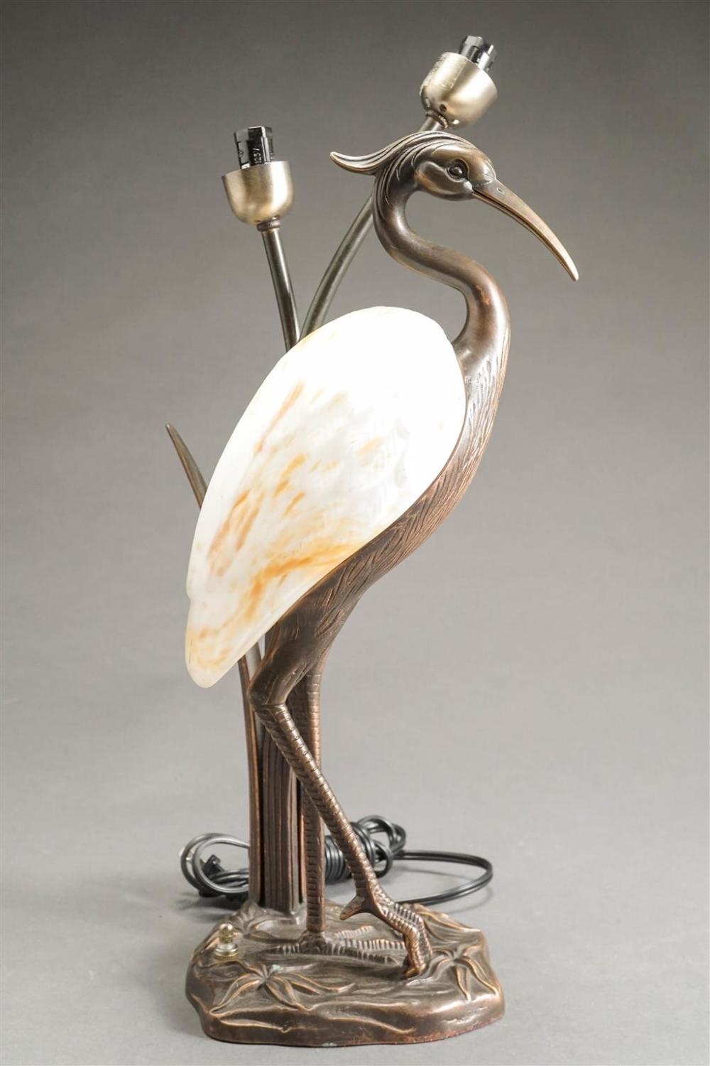 BRASS AND GLASS HERON FIGURAL TABLE